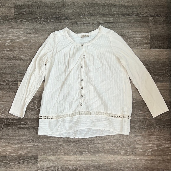 Lucky Brand Tops - Lucky Brand White Top Boho Long Sleeve Ivory Small V-Neck Button Front